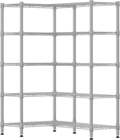 Himimi Storage Shelves-5 Tier Heavy Duty Wire Shelving Unit with Leveling Feet, 1500LBS Adjustable Metal Shelves Organizer for Kitchen Garage Pantry Laundry, 60" W*14" D*72" H, Silver