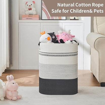 Laundry Basket with Handles - Blanket Basket & Hampers for Bedroom Aesthetic, Laundry Hamper & Blanket Storage for Living Room, Clothes Hamper, Tall, Large 17" x 14" x 22”, Black & White