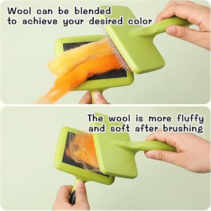 2 Pcs Large Plastic Wool Carders, Needle Felted Carding Brushes Tools with Finger Cots, Needle Felting Brushes for Wool Felting, Spinning Crafts, Pet Grooming