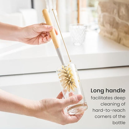 Vigar Zeroline 13.9" Long Bamboo Dish Brush, Ideal Dish Brush for Cups, Wine Glass, Tumbler, Blender Bottles, and Glass Water Bottles for The Kitchen