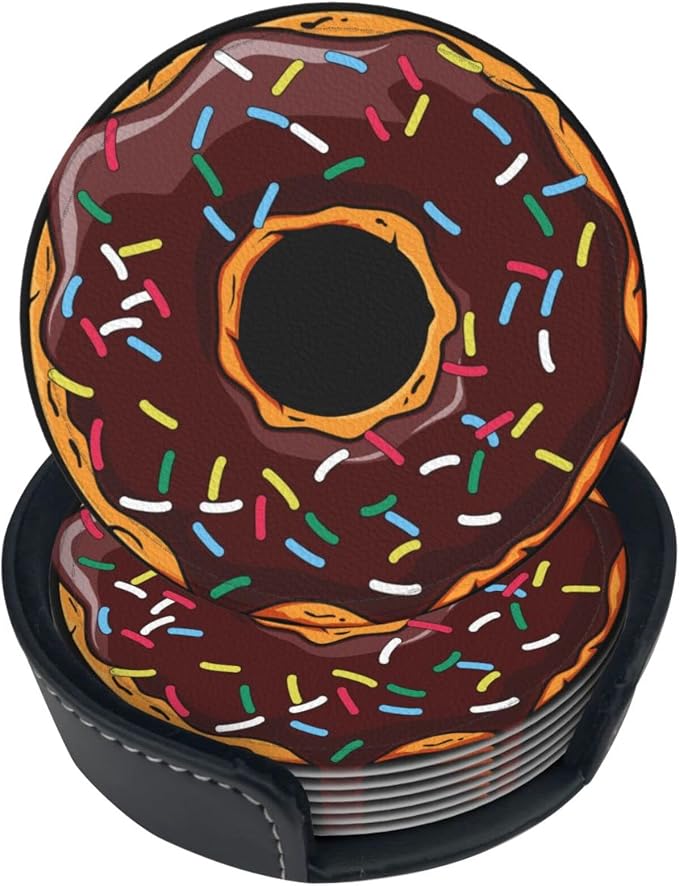 6 Pcs Donut Funny Leather Coasters
