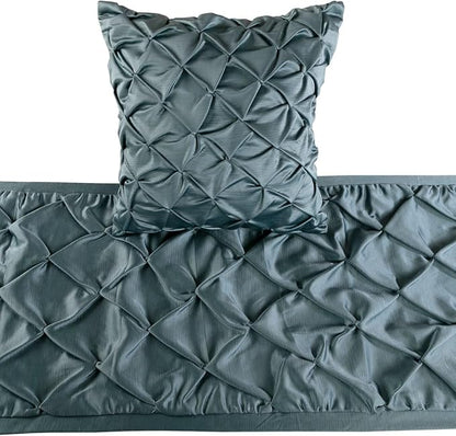 The HomeCentric Designer Blue Full 68 x 18 inch Bed Runner with 2 Pillow Cover Set, Satin Pintucks Bed Scarf, Solid Color Modern - Satin Nights