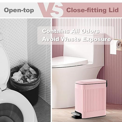 TrashAid Pink Bathroom Trash Can, 1.6 Gallon Stainless Steel Small Garbage Can with Lid, Step Pedal, Cute Wastebasket for Bathroom, Office, Bedroom, RV, Pink