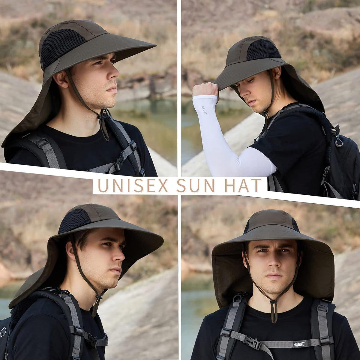 Sun Hat for Men Women with Neck Flap,UPF 50+ UV Protective Hiking Fishing Hats,Wide Brim Sun Hat for Women&Men