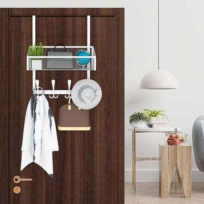 Over The Door Hooks Organizer, Coat Rack Over The Door Storage Hanger Towel Rack, Back of Door Storage Organizer for Bathroom,Bedroom,Kitchen,Office (White 2-Tier)