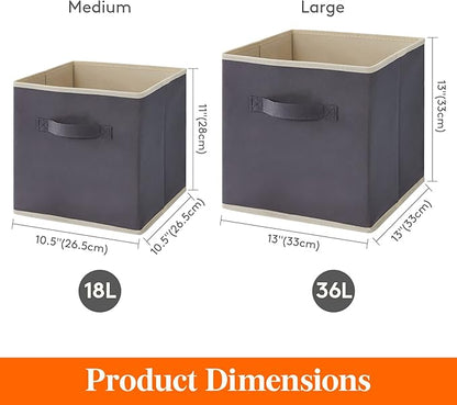 Lifewit Collapsible Fabric Storage Cubes Bins Set 13 Inch, Foldable Cubby Organizers Boxes, 6 Pack Organizing Baskets for Shelf, Closet, Utility Room, Storage Room, 36L Gray
