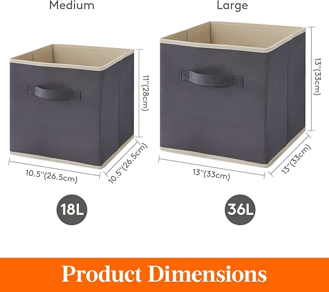 Lifewit 11 Inch Cube Storage Bins, Storage Cubes Foldable Medium Decorative Fabric Storage Baskets for Organizing Home Organizers with Handles for Shelves, Closet, Set of 8, Grey