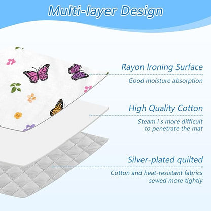 Pretty Butterfly Flower Ironing Mat for Table top Portable Ironing Pad Blanket for Washer Dryer Countertop Travel