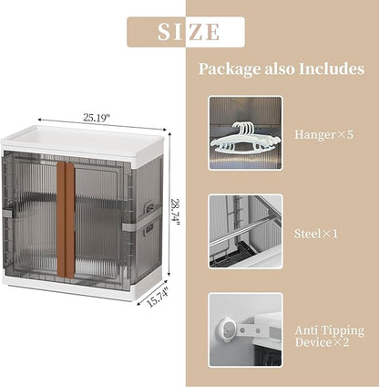 HAIXIN Closet Organizers and Storage, Collapsible Clothing Storage with Closet Rod and Clothes Hangers, Stackable Shelves, 39.6 Gal Wardrobe Organizer for Bedroom, 1 Pack