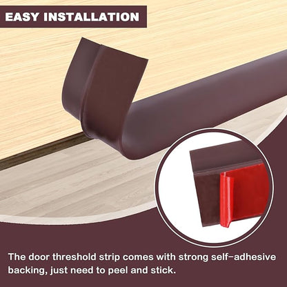 Vinyl Door Threshold Flooring Transition Strip Self Adhesive Carpet Edging Strip for Laminate Doorway Edge Threshold from 3/5" to 4/5" (Coffee, 6.6 Ft)