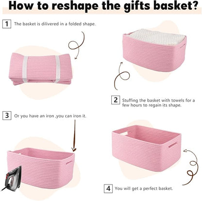 OIAHOMY Storage Basket for Shelves, Closet Cube Storage Bins Baskets for Clothes Blanket Towels, Baby Nursery, Toy Baskets Box, Woven Rope Basket, 15.75*11.81*7.09 IN, 2 Packs Pink