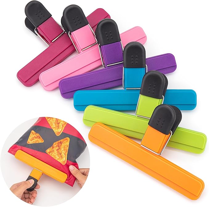 6 Pack Chip Bag Clips, Large Bags Clip for Food Storage, Snack Clips for Chips and Other Food Bags, Plastic Heavy Duty Sealing Clip for Home, Office and More(6 x 3.5 Inch)