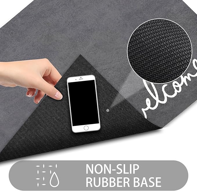 Welcome Mat Indoor, Ultra Thin Door Mat, 1/10 in Thin Door Mats for Inside Entry, Non-Slip Rubber Backing, Washable Doormat, Fade Resistant, Absorbent, Low Profile Dirt Trapper, 30"X17",Grey