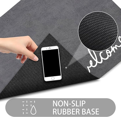Welcome Mat Indoor, Ultra Thin Door Mat, 1/10 in Thin Door Mats for Inside Entry, Non-Slip Rubber Backing, Washable Doormat, Fade Resistant, Absorbent, Low Profile Dirt Trapper, 30"X17",Grey