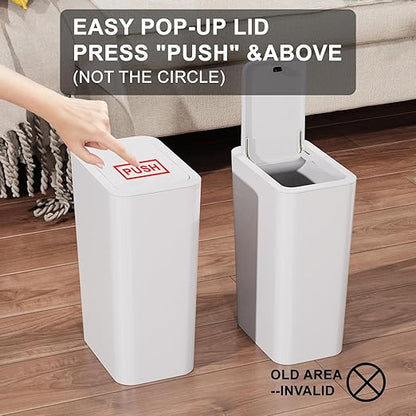 N. NETDOT Bathroom Trash Can with Lid 3 Pack Set,2 Packs 4Gal Slim Kitchen Trash Can and 1 Pack 2.6Gal Garbage Can,Small Trash Bin/Waste Basket for Bedroom,Office(Off White)