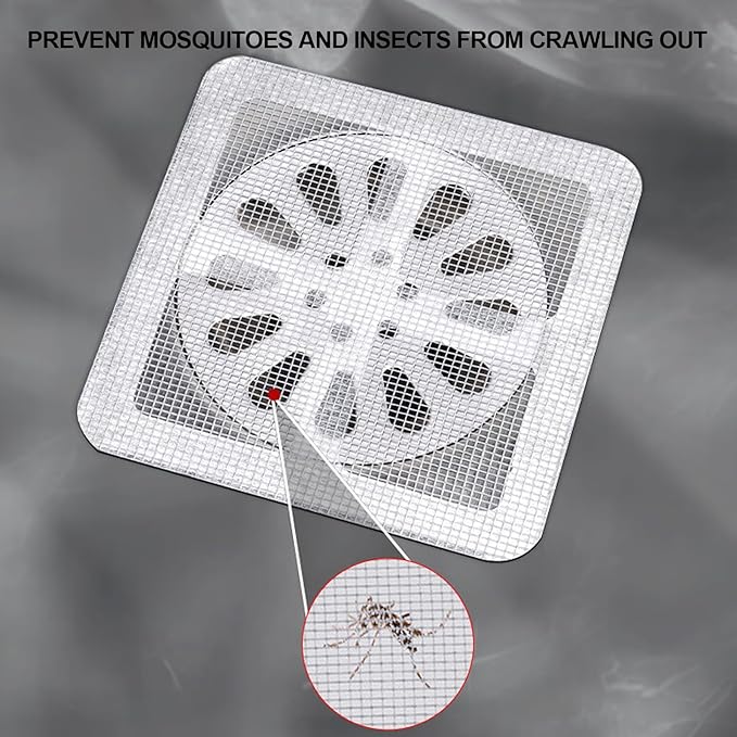 60PCS Disposable Shower Drain Cover Hair Catcher Shower Drain Mesh Stickers,4 X 4 Inch Disposable Floor Drain Sticker,Suitable for Bathroom, Bathtub, Kitchen Sewer Outlets.