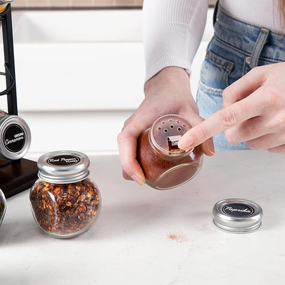Orii 16 Jar Acacia Wood & Metal Wire Spice Rack with Spices Included, Storage for Spices and Seasoning, Black & Brown