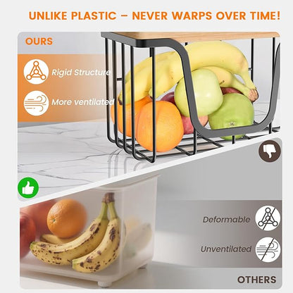 KONE Trash Bag Holder, 2 Pack Garbage Bag Dispenser, Storage Stackable Kitchen Organizer with Bamboo Top, Wall Mount Laundry Pantry Organization Black
