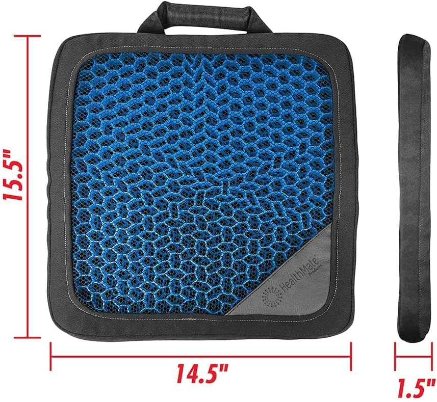 HEALTHMATE Comfy Gel Cushion Gel Seat Cushion for Long Sitting for Back, Sciatica and Tailbone Pain Relief, for Office Chair, Car, Wheelchair, Long Trips (Square)