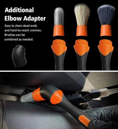 YeewayVeh 3pcs Car Detailing Brush Set, 1pc Boars Hair Detailing Brushes,1pc Ultra Soft Detail Brush for Air Vent Leather Seat, 1pc Scratch Free Car Detailing Brushes for Interior Exterior, Orange