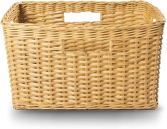 The Basket Lady Tall Rectangular Wicker Storage Basket, Medium, 20 in L x 13 in W x 11 in H, Sandstone