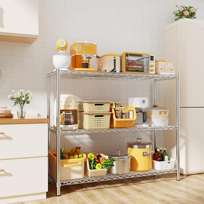 Storage Shelves, 48" L x 20" W x 47" H Heavy Duty Garage Wire Shelving Unit Loads 1200LBS, 3-Tier Adjustable Metal Industrial Utility Shelf Rack for Kitchen, Laundry Room, Basement