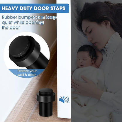 Chumia 20 Pcs Door Stopper Mounted Floor Stops Stainless Steel Cylindrical Stopper Modern Decorative Rubber Bumper Stops Holder Wall Protector for Bottom or Top of Door (Black)