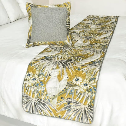 The HomeCentric King/Queen/Twin Grey & Yellow Decorative Full 68"x18" Bed Runner Without Pillow Cover, Cockatoo Bird & Quilted Bed Scarf on Cotton Fabric - Cockatoo Love