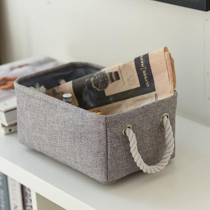 Small Fabric Storage Baskets (6-Pack), Foldable Gift Baskets with Rope Handles for Home & Office Organization