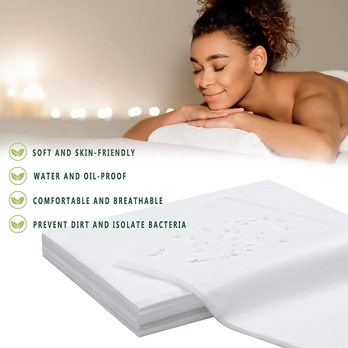 100 Pcs Disposable Bed Sheets 31" x 71" Massage Table Sheets Non Woven Fabric SPA Bed Cover Breathable for Massage Beauty Tattoos (100 Pcs White)