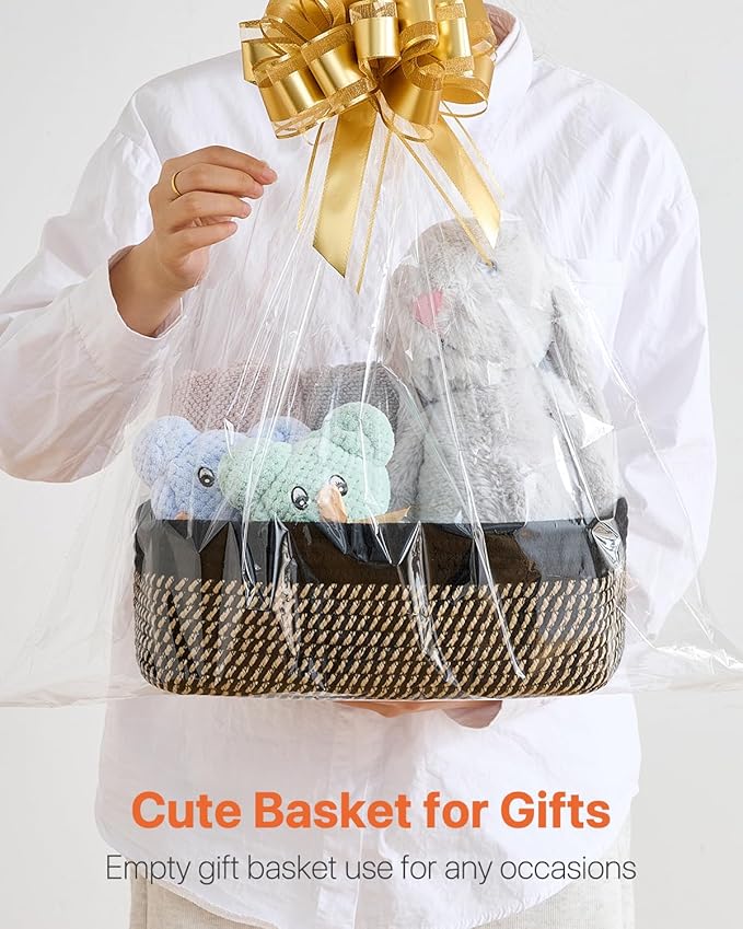 Small Woven Basket, 12 x 8 x 4.5 Inches, Storage Basket for Organizing, Cute Small Rope Shelf Closet Cube Storage Bins Baskets for Shelves, Dog Toy Gift Baskets Empty, 3 Pack Black & Brown