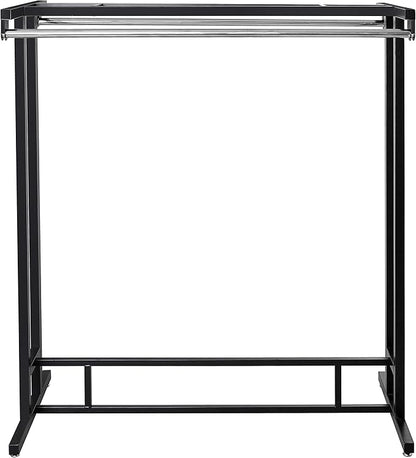 MyGift Black Stainless Steel Freestanding Garment Rack, Heavy Duty Double Rod Clothes Rack Clothing Hanger Stand with Storage Display Shelf