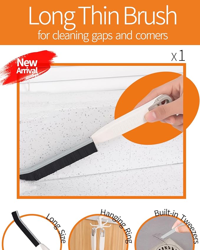 Groove Gap Cleaner Tools Set, 8 Pcs Hand-held 2 Brush with Dustpan&tweezer + 2 Sponge Brush with Dustpan + 2 Replacement Sponges +2 crevice brushes for Sliding Door, Sill, Tile Lines, Track, Car Vents