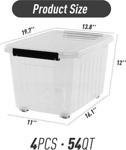 Citylife 54 QT Clear Plastic Storage Bins with Lids Stackable and Nestable Storage Boxes with Lids Large Plastic Storage Containers for Garage, Closet, Kitchen, 4 Packs