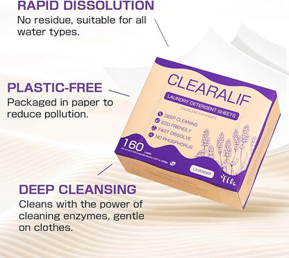 CLEARALIF All in One Laundry Detergent Sheets Kit, Lavender Scent, 160 Loads Laundry Sheets + 160 Drying Sheets, Laundry Set Great for Travel, Softener Sheets Eco Package Friendly & Hypoallergenic