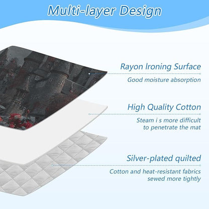 Castle Bats Rose Halloween Ironing Mat for Table top Portable Ironing Pad Blanket for Washer Dryer Countertop Travel