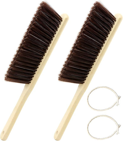 2 Pieces Hand Brushes for Cleaning Long Handle,Wooden Dust Brush Plastic Bristles,Soft Bristle Broom,Bench Brush Shop Brush,Rug Brush,Drafting Brush,Wood Dish Brush(Size:8.66x2.68 inches)