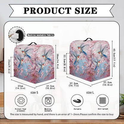 Kitchen Aid Mixer Cover Hummingbird Flower Dust Cover with Pockets and Handle, Pink, Waterproof, Polyester, Fits Most Stand Mixers