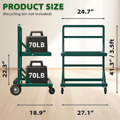 Recycling Cart,2-Tier Recycle Bin Cart with Wheels,Holds up to 140 Lbs,Rolling Utility Organizer for Garbage Sorting,Warehouse and Garage (Green)