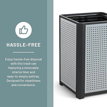 Safco Evos Steel Trash Can, 38 Gallons, Indoor and Outdoor Use, Commercial Garbage Can with Plastic Liner and Ashtray