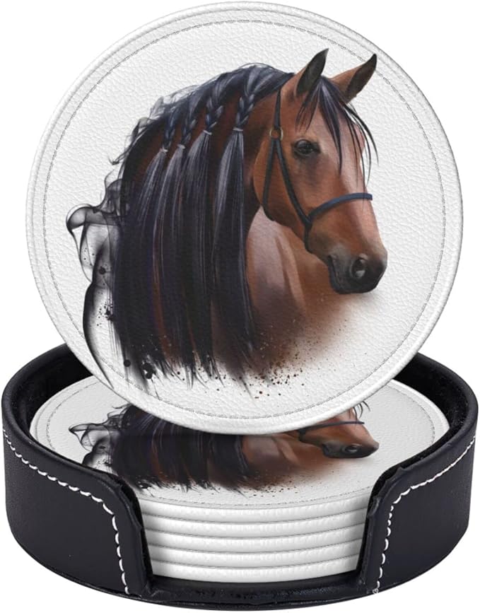 6 Pcs Horse Leather Coasters for Drinks