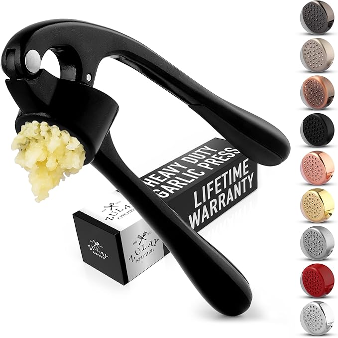 Zulay Kitchen Premium Garlic Press - Durable Garlic Masher with Soft, Easy to Squeeze Handle - Garlic Mincer Tool - Sturdy Easy to Clean Garlic Crusher (Black)