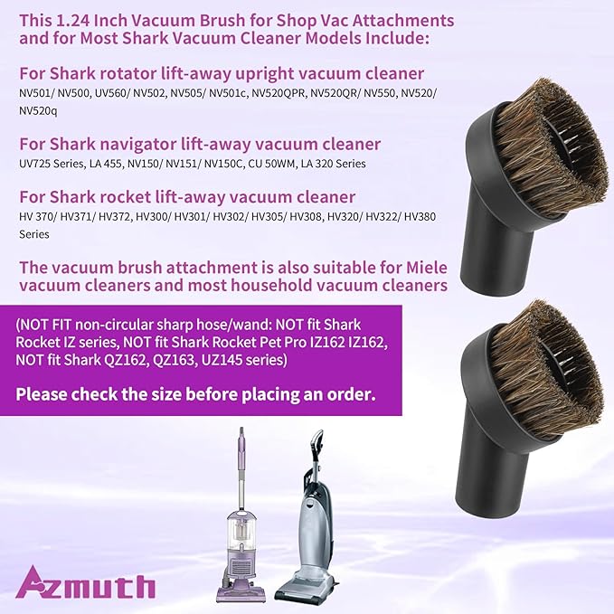 2Pcs 25mm Soft Horsehair Vacuum Dusting Brush, Universal Vacuum Brush Attachments for Shark Vacuum Cleaner and Shop Vac Vacuum and for Most Household Vacuum Cleaners Accessories