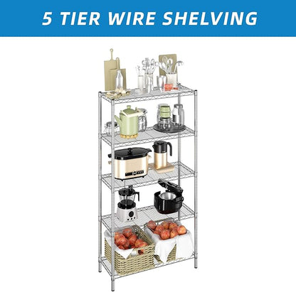 5-Shelf Adjustable Metal Shelf Wire Shelving Unit Storage Rack Display Shelf for Office,Kitchen,Bedroom,Bathroom,Laundry,Pantry Basement,Garage(Chrome,36" L x 14" W x 72" H)