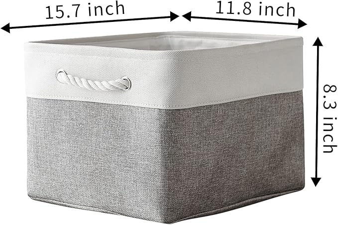 TcaFmac Storage Basket for Organizing - Large 4 Pack 15.8x11.8x8.2 inch Fabric Storage Bins for Shelves, Foldable Storage Cubes for Closet Cloth Toy Gift Kids(White&Grey)