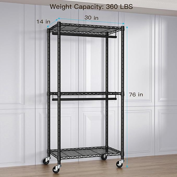 FUTASSI Heavy-Duty Portable Closet, 30"W x 14"D x 76"H, Black, Carbon Steel