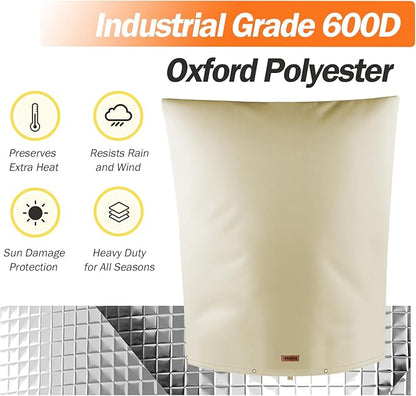 Backflow Preventer Pipe Insulation Cover (5°F) - Irrigation Sprinkler Valve Insulated Pouch - Water Well Pump Cover - Sturdy 5 Layers for Winter Freeze Protection, 24" W x 30" H, Beige