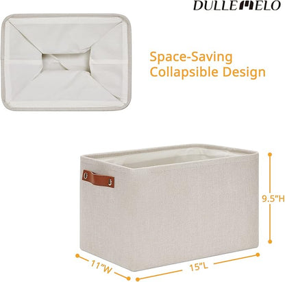 DULLEMELO Fabric Organizer for Storage, Office, Home, Nursery - Small Fabric Storage Basket with Handles (Beige)