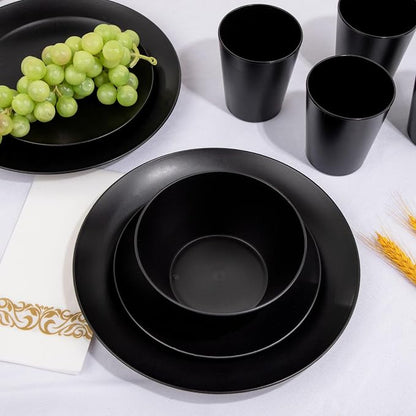 32pc Reusable Black Wheat Straw Dinnerware Sets Black Dishes