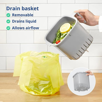 BLUE GINKGO Kitchen Compost Bin [2.6L / 0.69 GAL] – Filter-Free, Odor-Tight Countertop Food Waste Pail with Handles (Made in Korea, Green)
